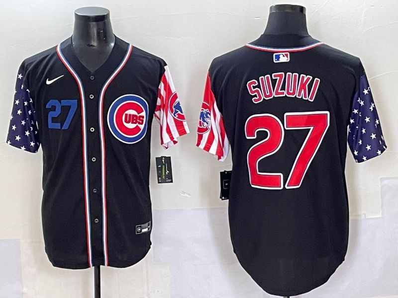 Men 2025 Chicago Cubs #27 Suzuki Black National Flags Nike MLB Jersey style 2->chicago cubs->MLB Jersey